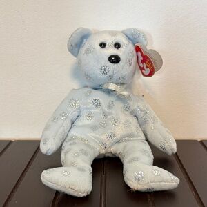 Ty Light Blue Bear with Silver Snowflakes